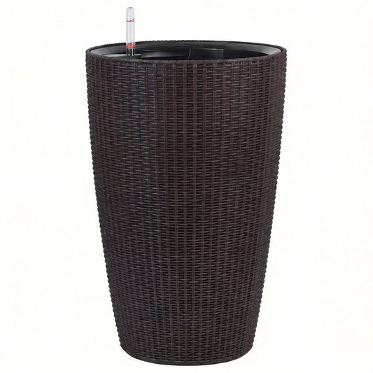 Tall brown wicker planters set of 4 with water level monitor and auto watering by HouseOfZazla on Tampa Home & Garden Store
