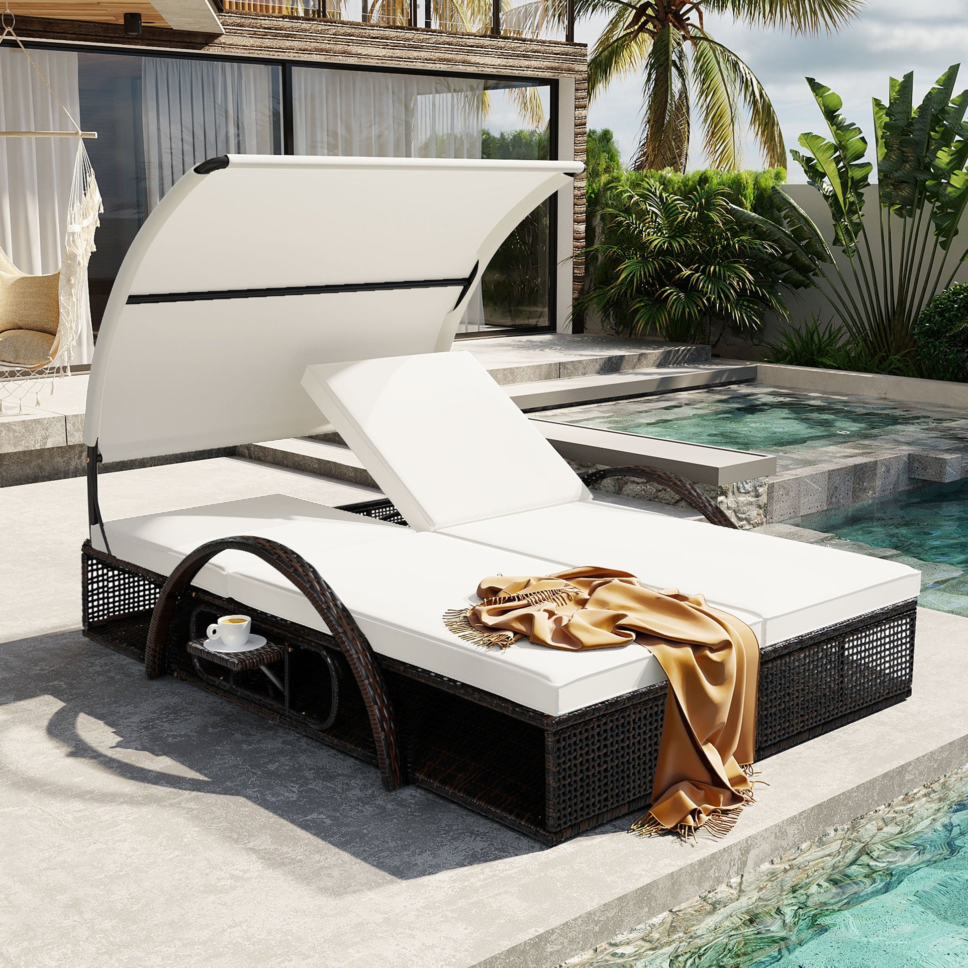 U_STYLE white steel-frame sun lounger with adjustable backrest poolside HouseOfZazla on Tampa Home & Garden Store