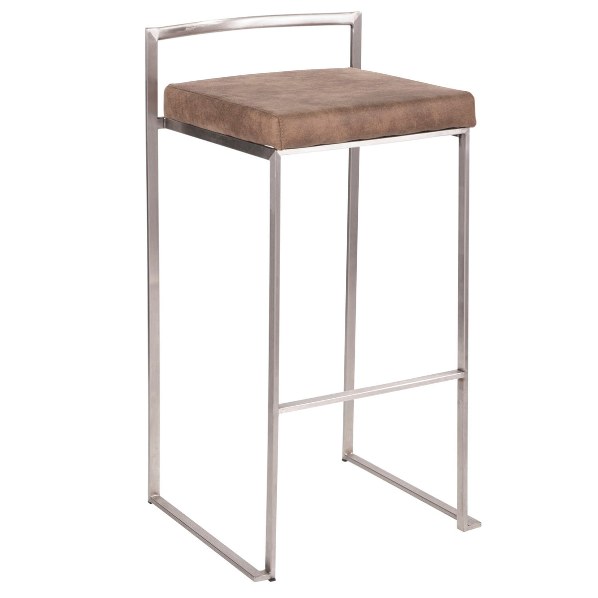 Contemporary stackable barstool by HouseOfZazla with padded brown seat and chrome metal frame on Tampa Home & Garden Store
