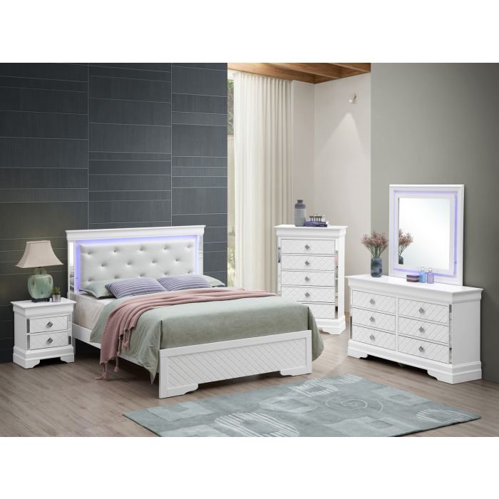 Upholstered bed with tufted LED-lit headboard and matching dresser by HouseOfZazla on Tampa Home & Garden Store
