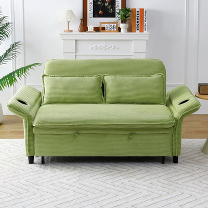 Sleeper sofa bed in green fabric with adjustable armrests and backrests on Tampa Home & Garden Store