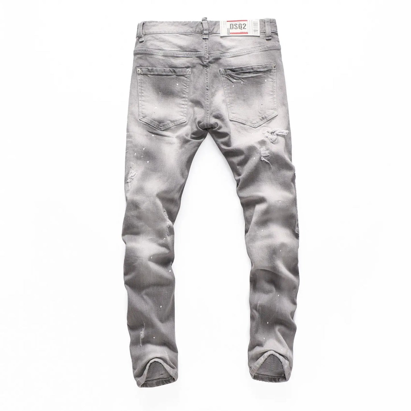 Grey denim jeans for men with back pockets and distressed paint-splatter details FLIPSTYLEZLLC on Tampa Home & Garden Store