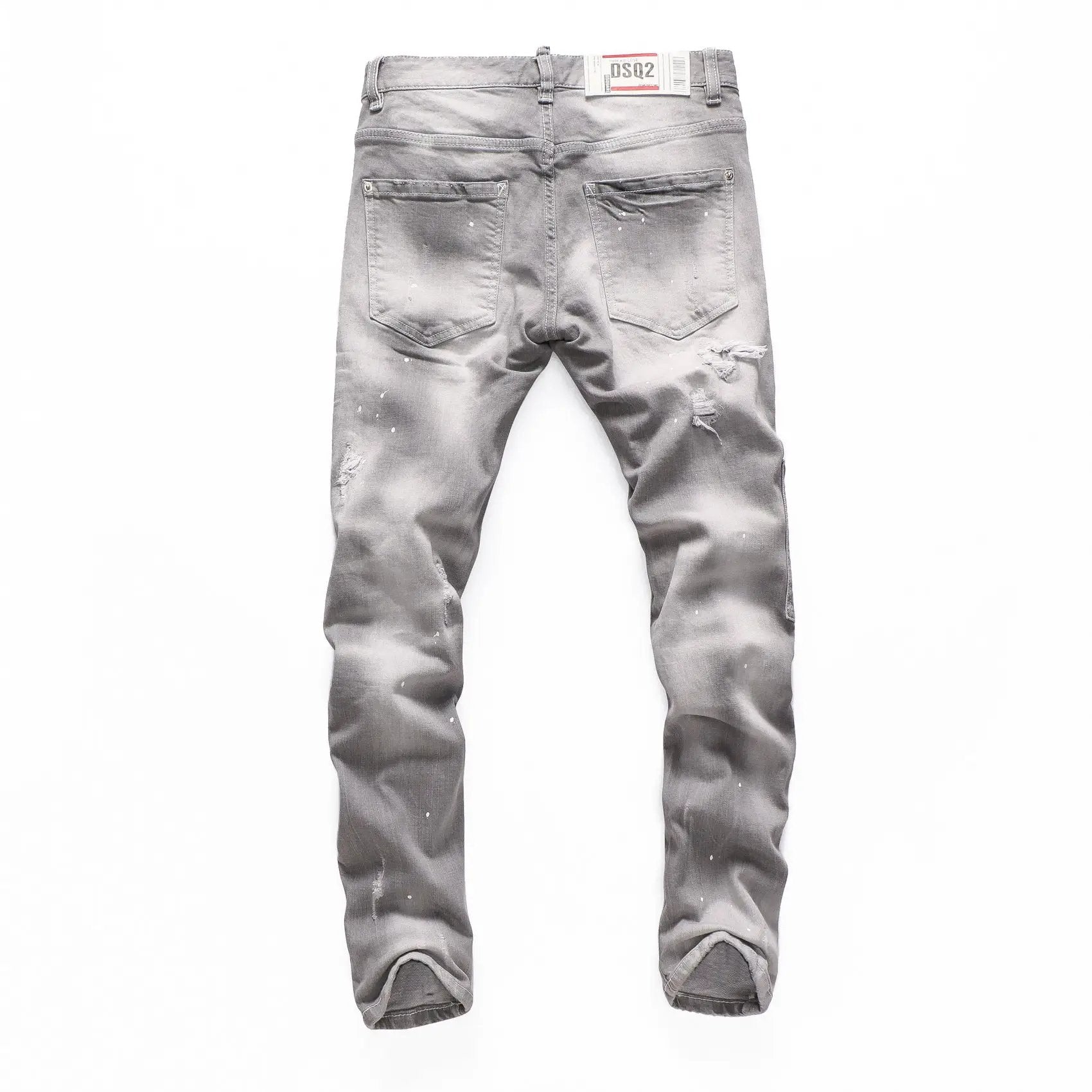 Grey denim jeans for men with back pockets and distressed paint-splatter details FLIPSTYLEZLLC on Tampa Home & Garden Store
