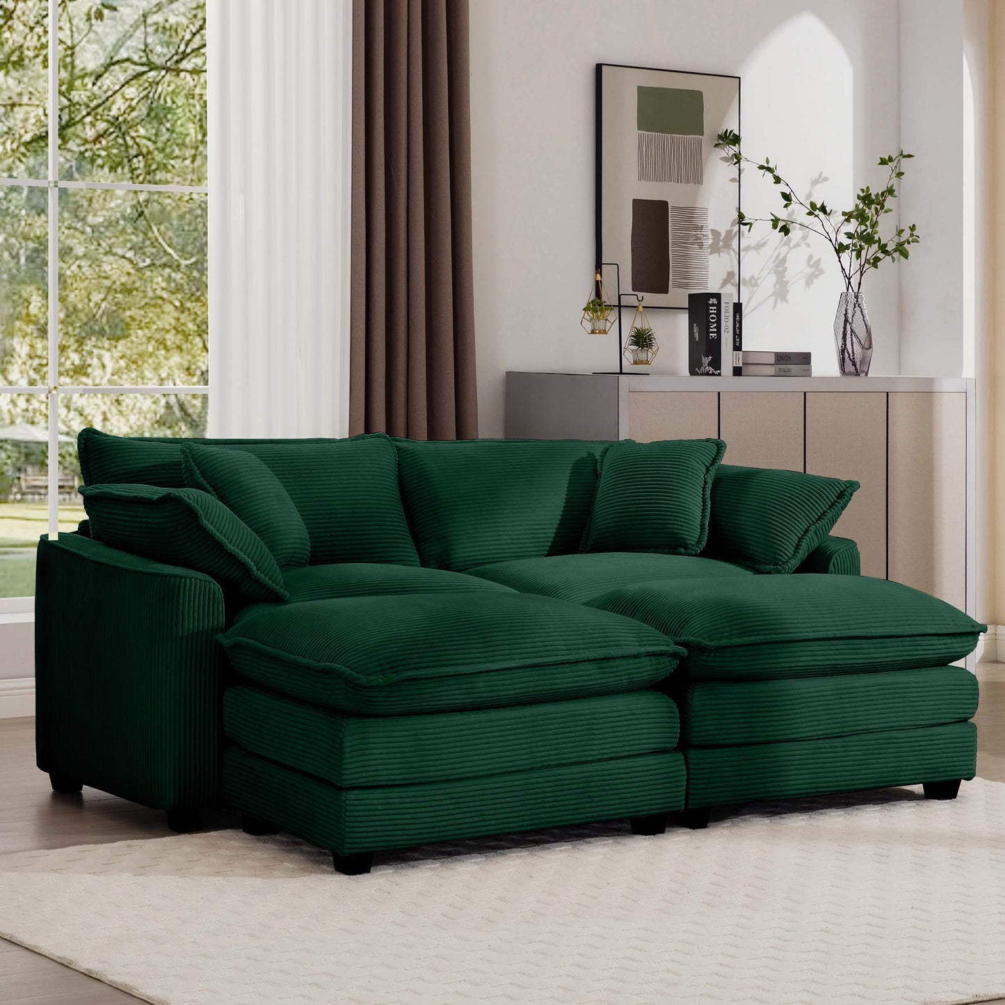Modern oversized modular cushion sofa with ottoman in emerald green velvet by HouseOfZazla on Tampa Home & Garden Store