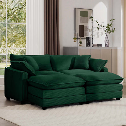 Modern oversized modular cushion sofa with ottoman in emerald green velvet by HouseOfZazla on Tampa Home & Garden Store