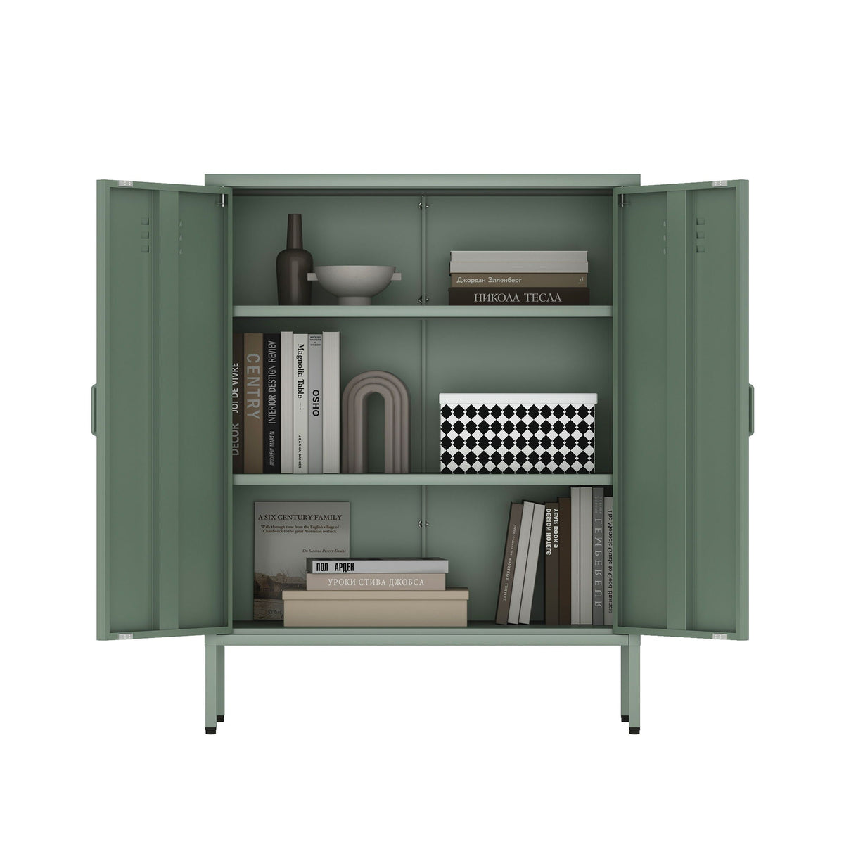 Accent Cabinet with Adjustable Shelves in green steel finish by HouseOfZazla on Tampa Home & Garden Store