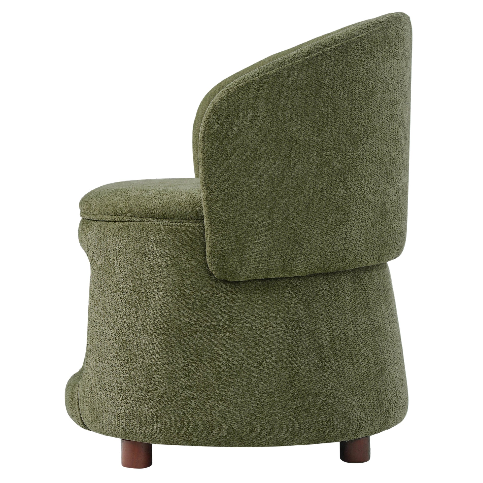 Green pet friendly chair with rounded back and textured upholstery, wooden legs on Tampa Home & Garden Store