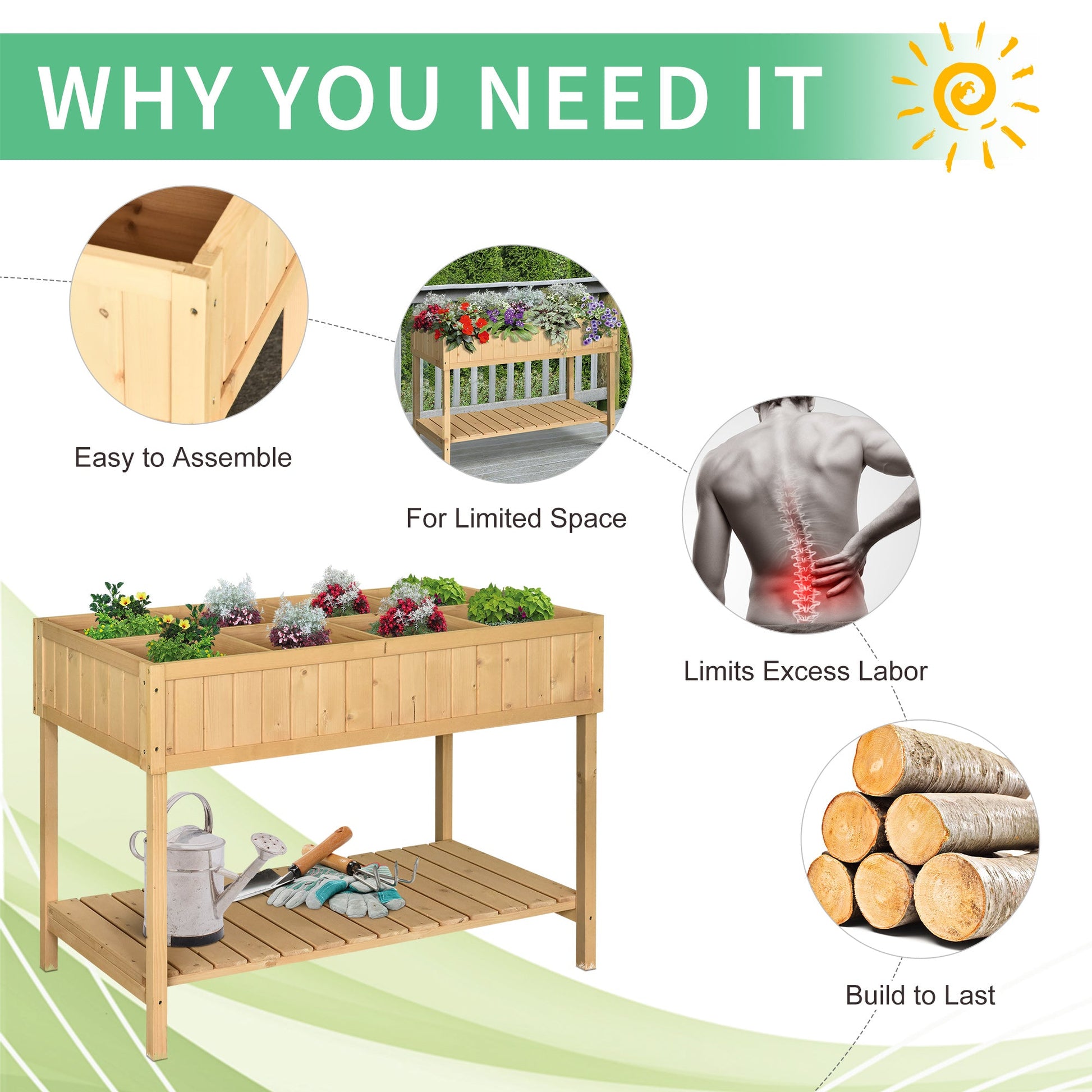 Outsunny 43in wooden raised garden bed with 8 pockets and shelf HouseOfZazla Garden Pots & Planters on Tampa Home & Garden Store