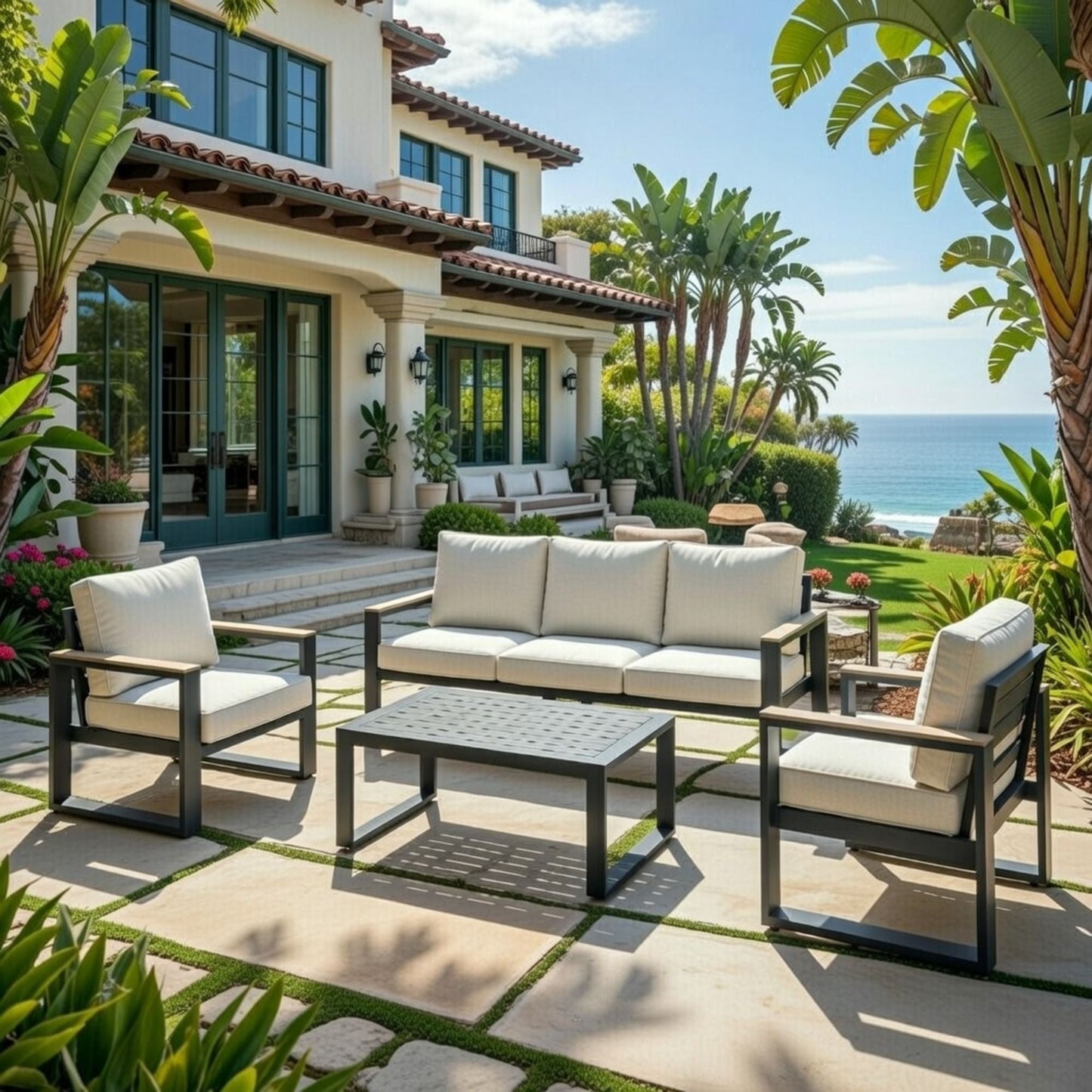 Modern Outdoor Sofa Set with the Coffee Table