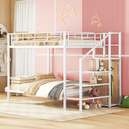 Bunk Bed With Lateral Storage Ladder and Wardrobe