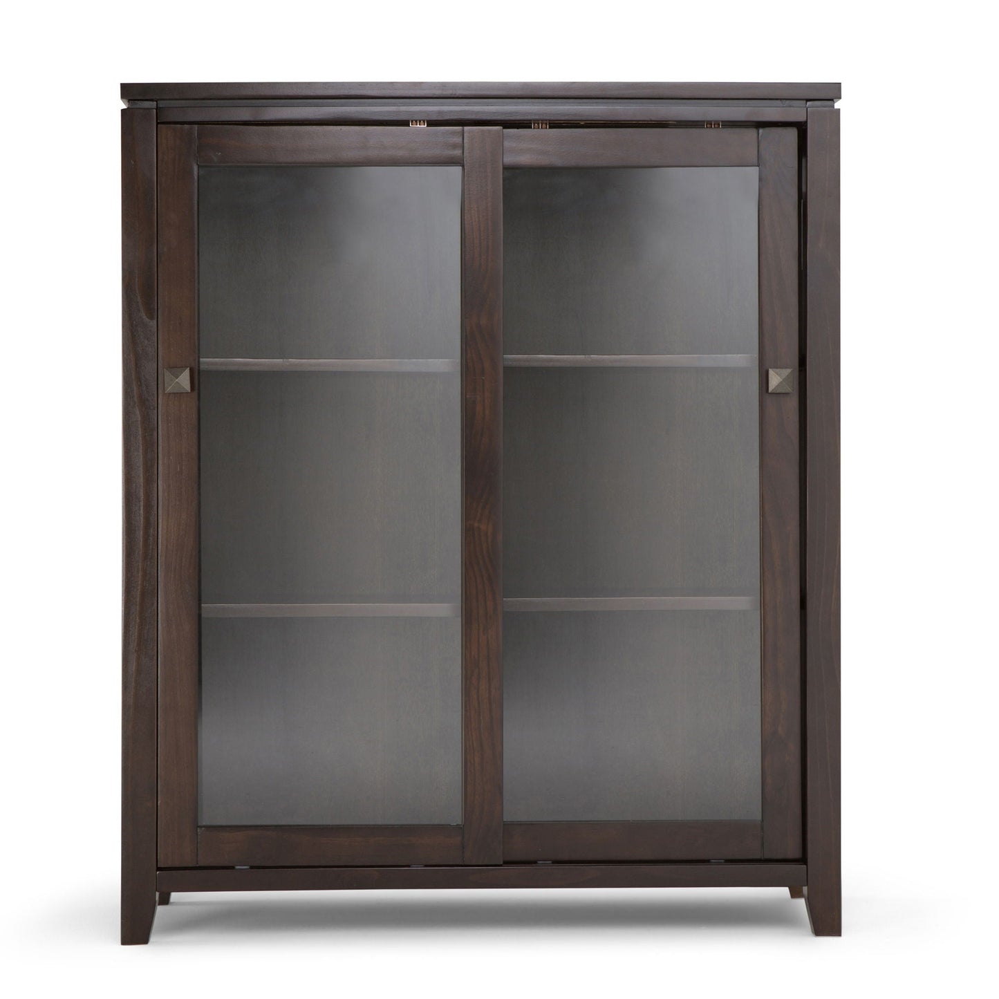 Cosmopolitan - Handcrafted Medium Storage Cabinet dark walnut finish with glass panel doors on Tampa Home & Garden Store