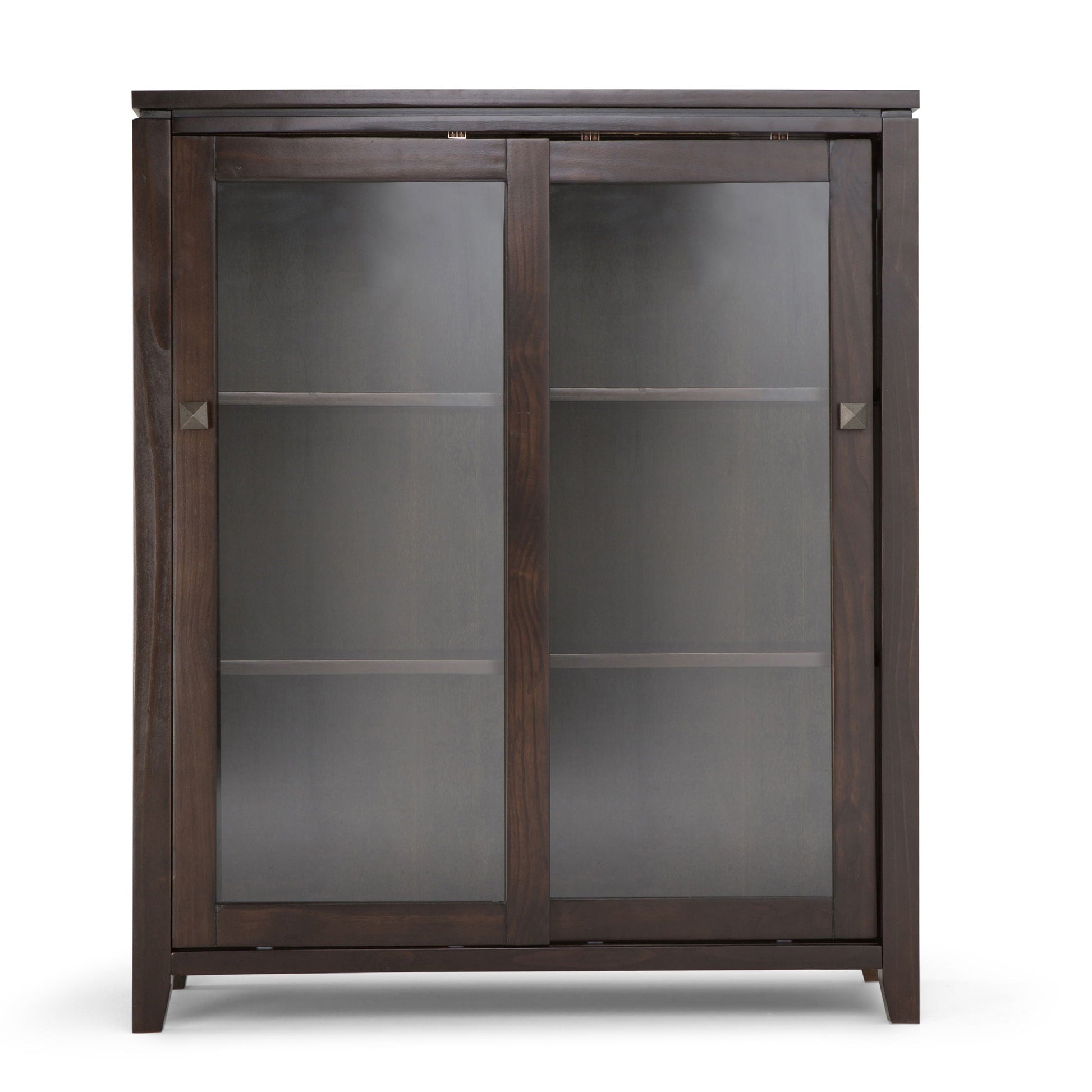 Cosmopolitan - Handcrafted Medium Storage Cabinet dark walnut finish with glass panel doors on Tampa Home & Garden Store