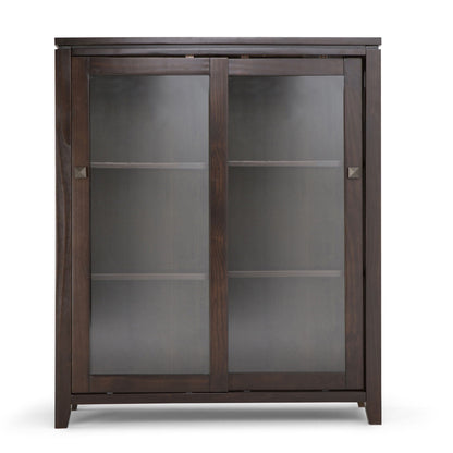 Cosmopolitan - Handcrafted Medium Storage Cabinet dark walnut finish with glass panel doors on Tampa Home & Garden Store