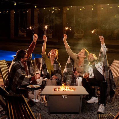 Outdoor Fire Pit Table with Lid in Black Steel