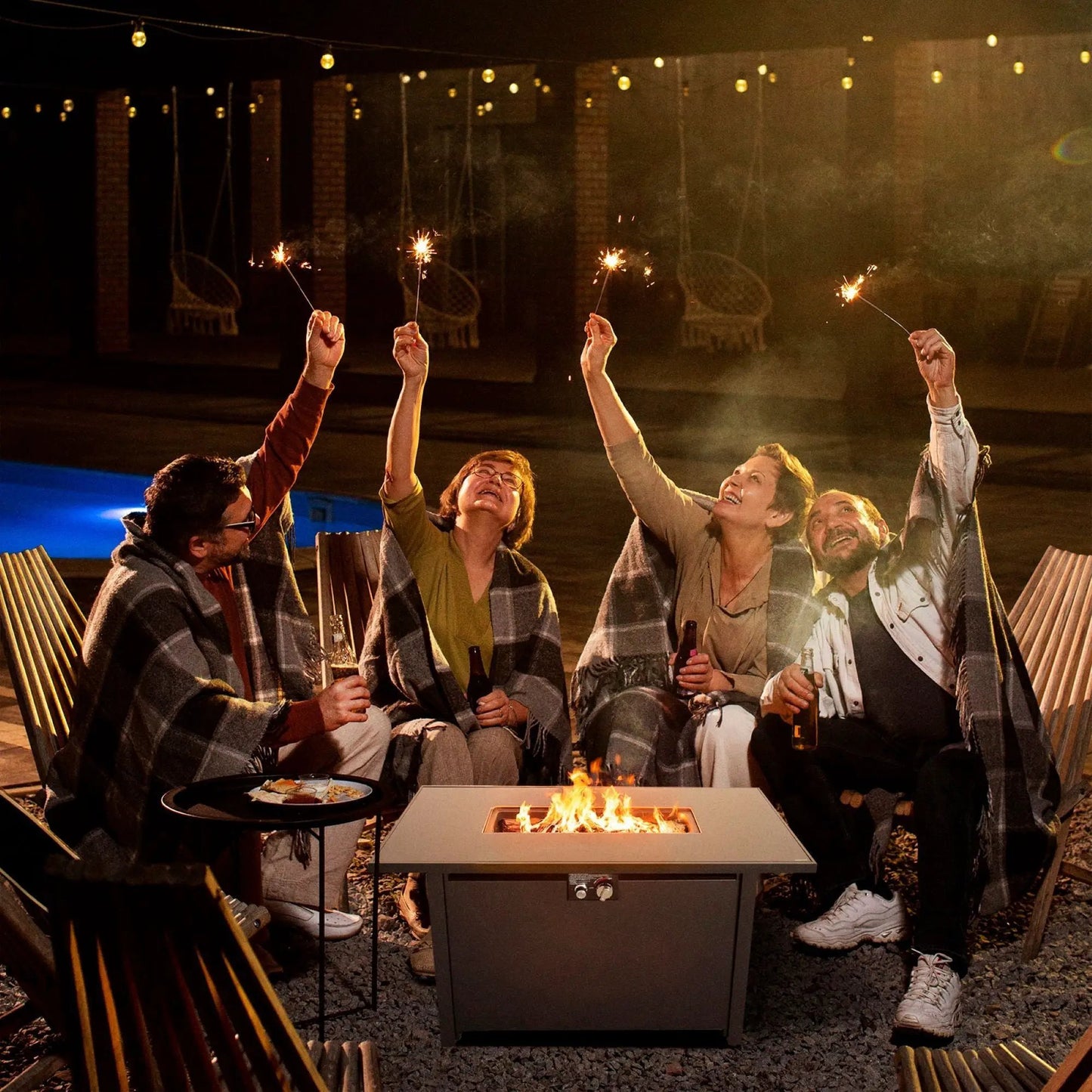 Outdoor Fire Pit Table with Lid Black Steel for Patio