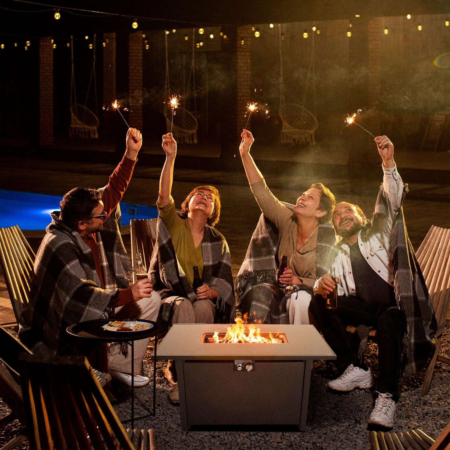 Modern Steel And Black Outdoor Fire Pit Table
