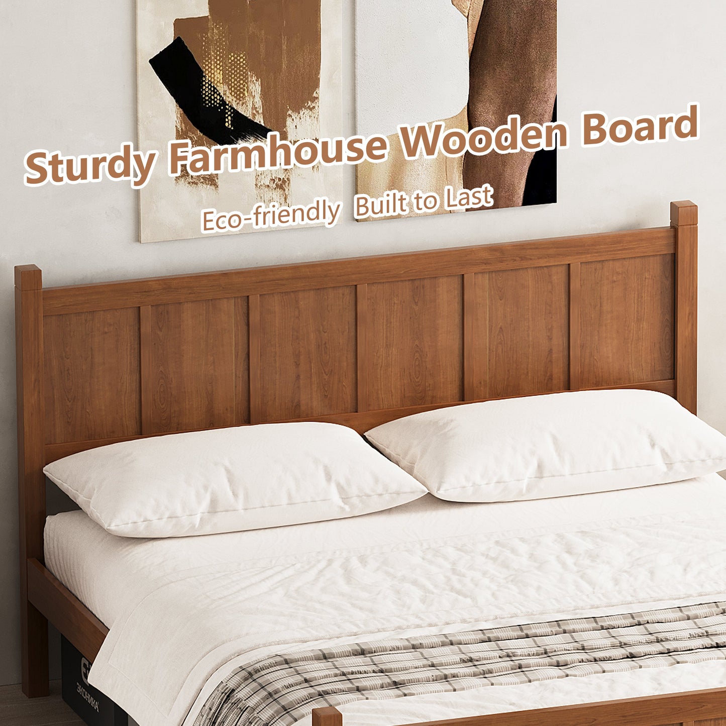 Queen Size Flat Panel Bed with Headboard and Footboard wooden bed frame in warm wood finish by HouseOfZazla on Tampa Home & Garden Store