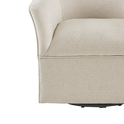 Swivel glider chair with Greek key pattern beige-gray upholstery and metal base on Tampa Home & Garden Store