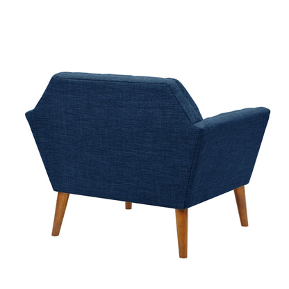 Modern Lounge Chair with Button Tufting – Pecan Wood Legs blue fabric arm chair on Tampa Home & Garden Store