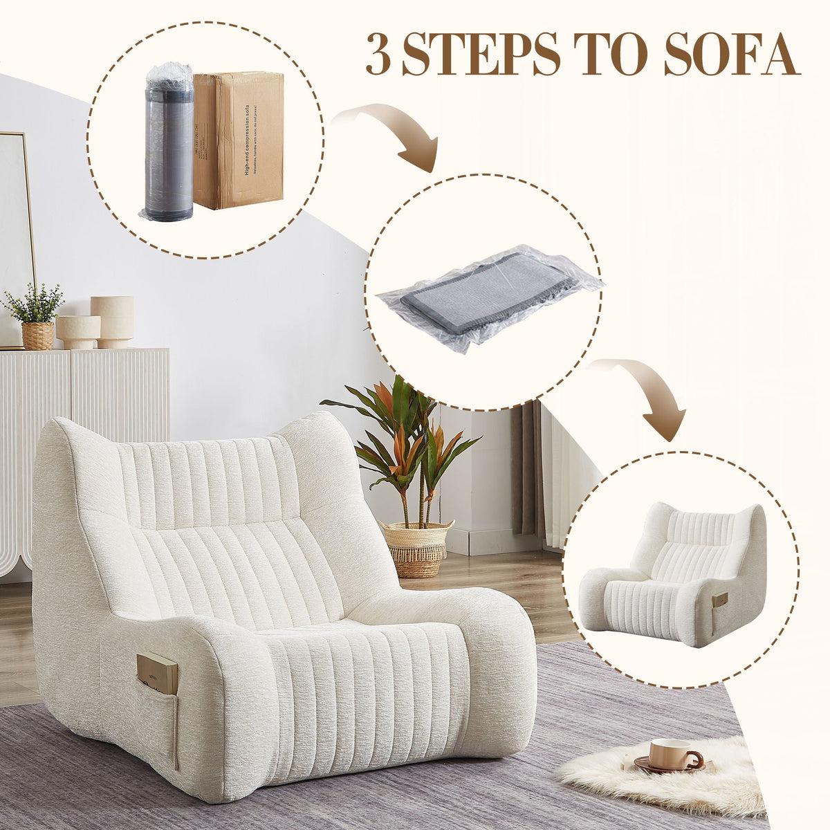 Bean bag chairs by HouseOfZazla in white chenille for adults, two pieces on Tampa Home & Garden Store