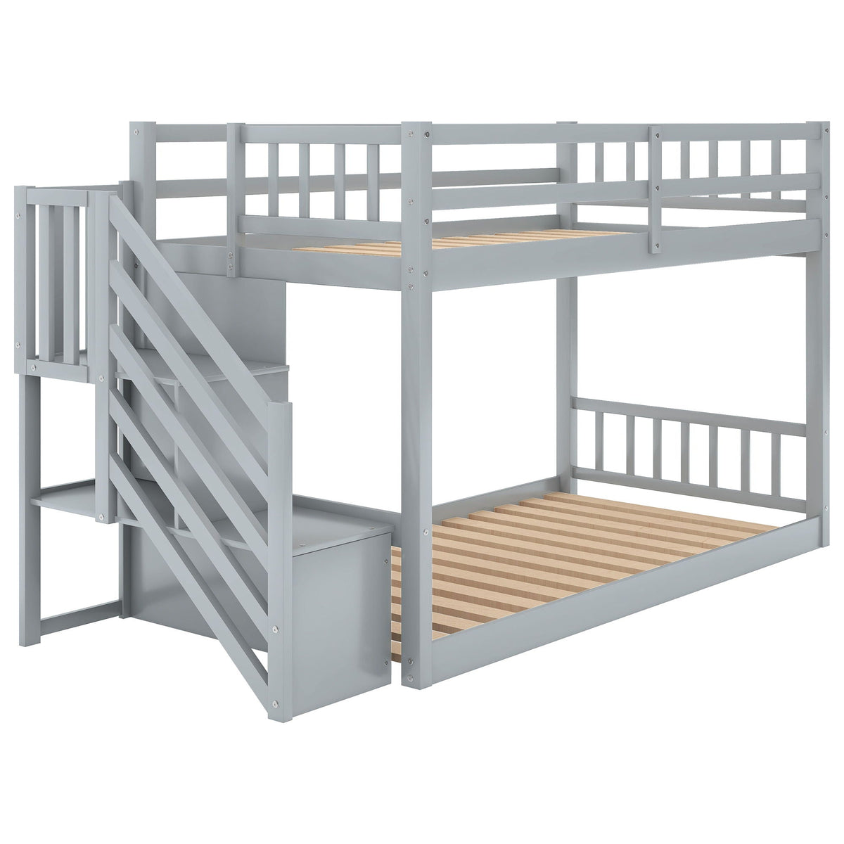 Twin over twin floor bunk bed with storage ladder in grey by HouseOfZazla on Tampa Home & Garden Store