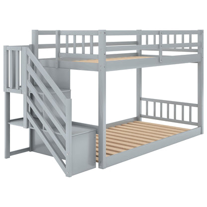 Twin over twin floor bunk bed with storage ladder in grey by HouseOfZazla on Tampa Home & Garden Store