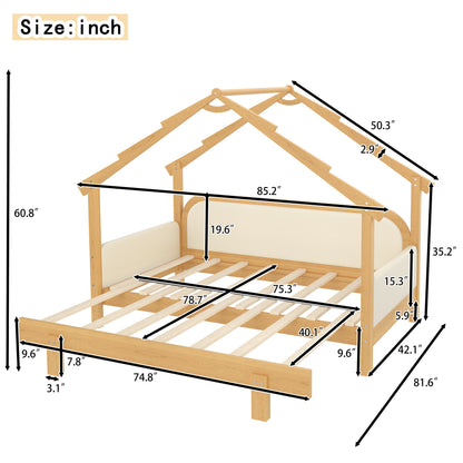 Twin Size Treehouse Bed with Soft Cushion Rails by HouseOfZazla, wood frame with slatted base on Tampa Home & Garden Store