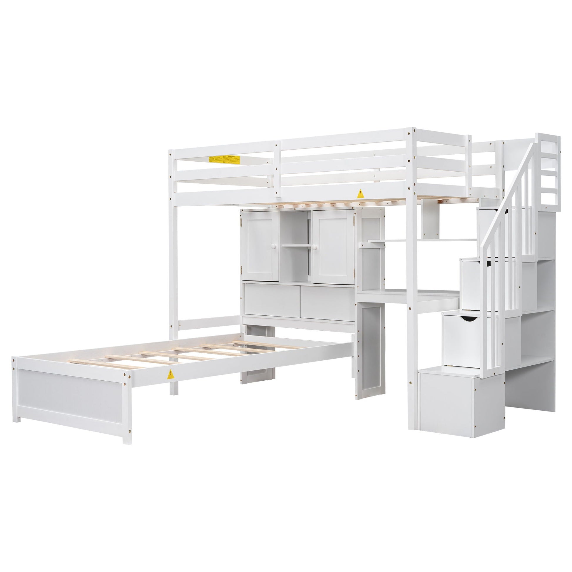 Loft bed with built-in desk and staircase, white, HouseOfZazla loft beds & bed frames on Tampa Home & Garden Store