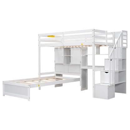 Loft bed with built-in desk and staircase, white, HouseOfZazla loft beds & bed frames on Tampa Home & Garden Store
