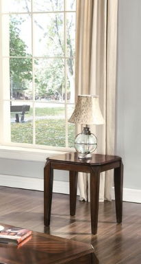 Docila 3-Piece Walnut Table Set with Parquet Tops dark brown end table with lamp on Tampa Home & Garden Store