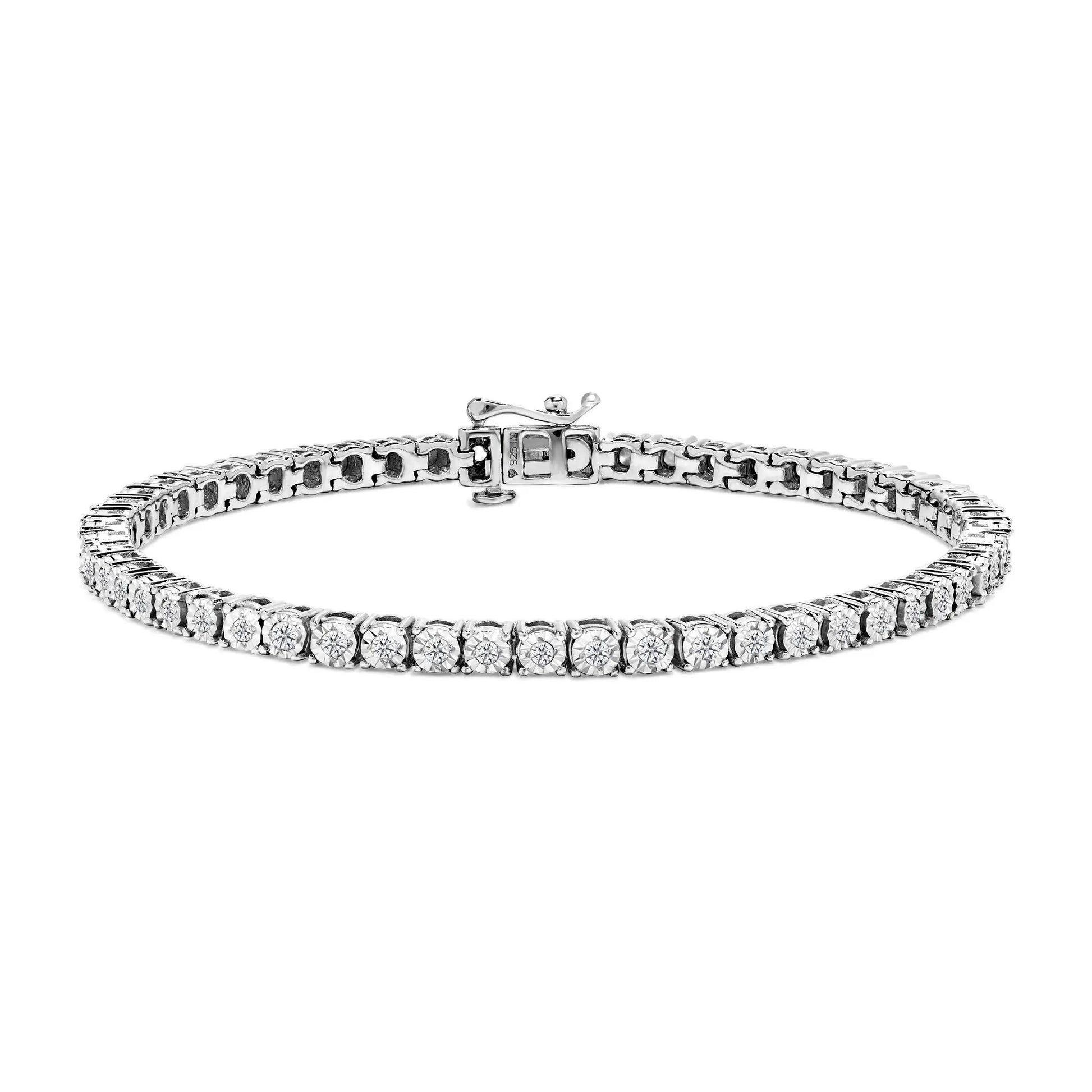 Miracle-Set Diamond Tennis Bracelet .925 Sterling Silver 1.0 Cttw bezel-set round diamonds 7in on Tampa Home & Garden Store