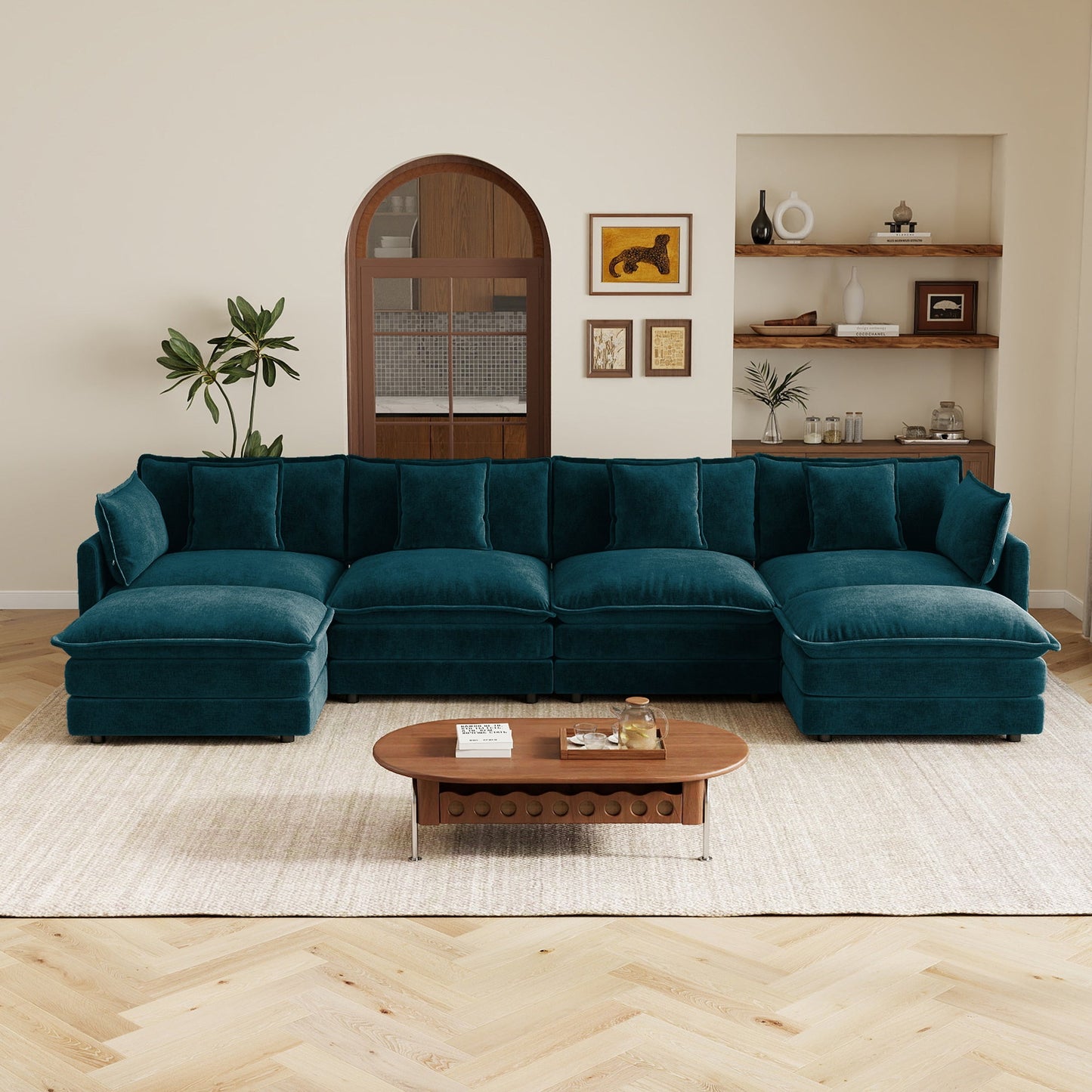 Oversized U Shape Chenille Sofa and Ottoman