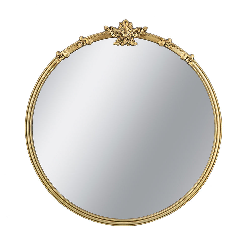 Round wall mirror 30x31 in gold finish with decorative leaf crest by HouseOfZazla on Tampa Home & Garden Store