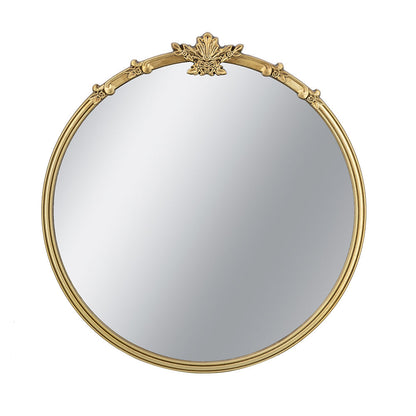 Round wall mirror 30x31 in gold finish with decorative leaf crest by HouseOfZazla on Tampa Home & Garden Store