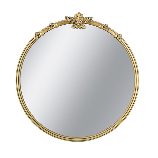 Round wall mirror 30x31 in gold finish with decorative leaf crest by HouseOfZazla on Tampa Home & Garden Store