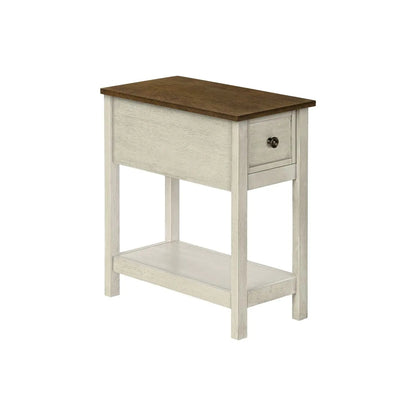 Accent end table 2-tier narrow with dark top and distressed white frame, drawer Unique Piece on Tampa Home & Garden Store