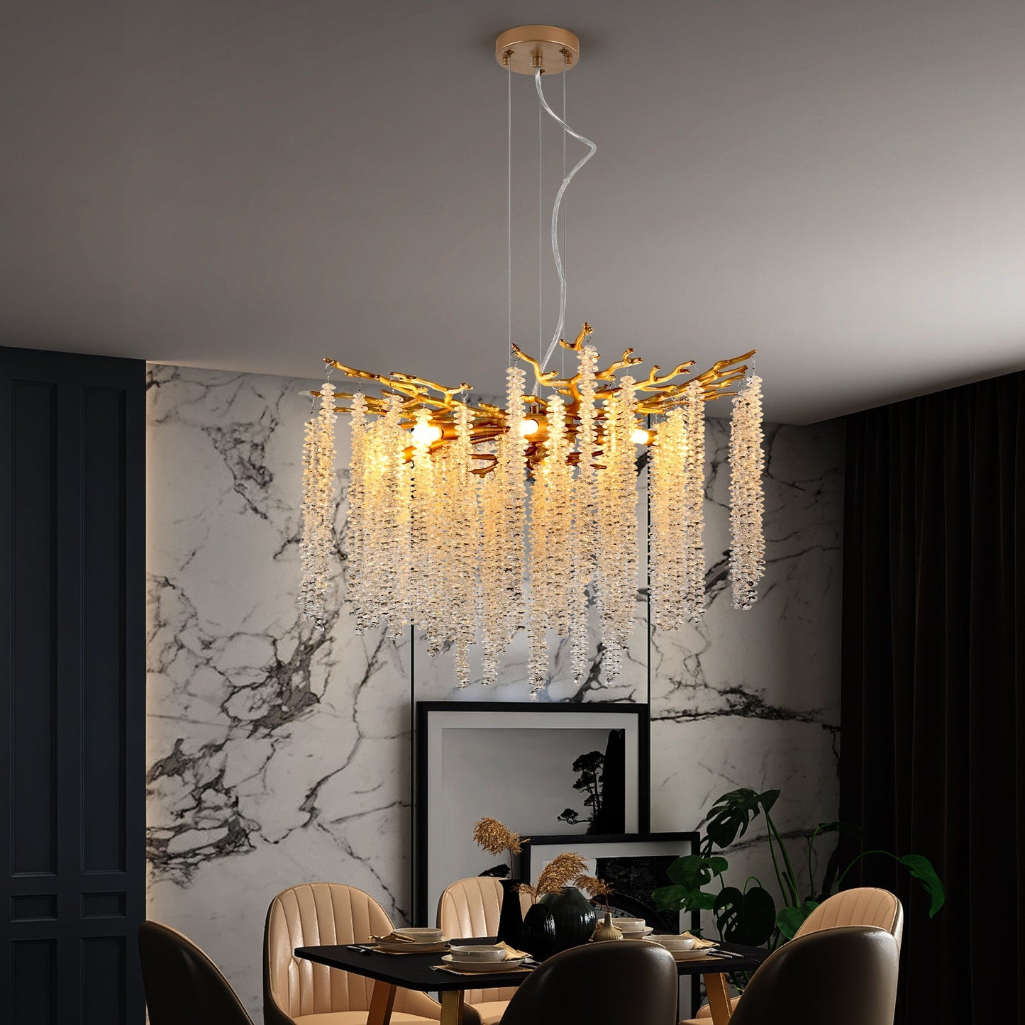 24-inch modern golden pendant chandelier with cascading crystal strands, HouseOfZazla on Tampa Home & Garden Store