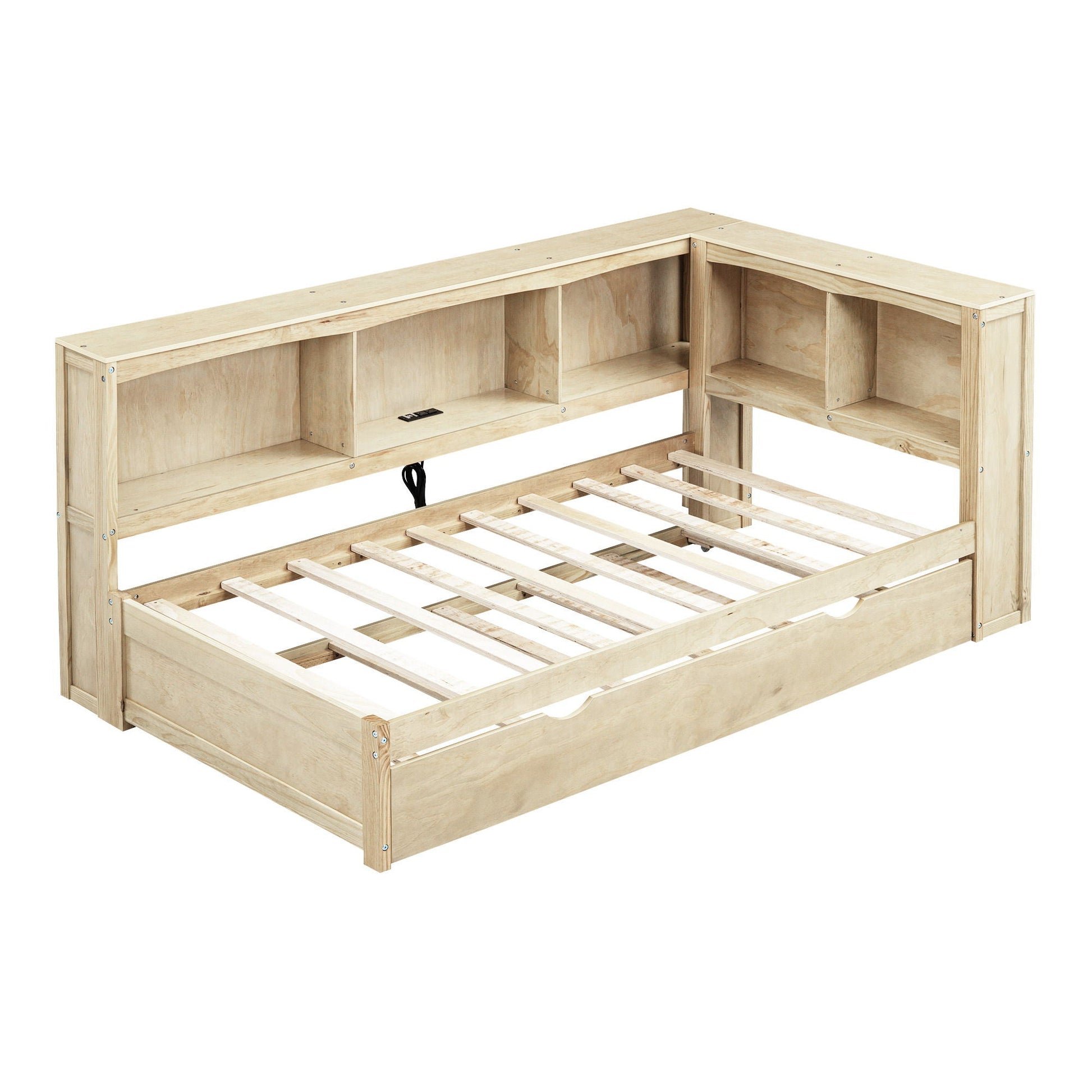 Daybed with Trundle and storage cabinets in natural wood with USB ports, HouseOfZazla on Tampa Home & Garden Store