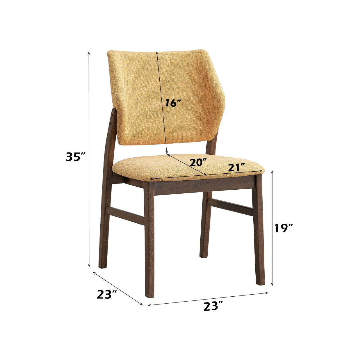 HouseOfZazla padded seat side chair set of 2 in yellow fabric with wooden legs on Tampa Home & Garden Store