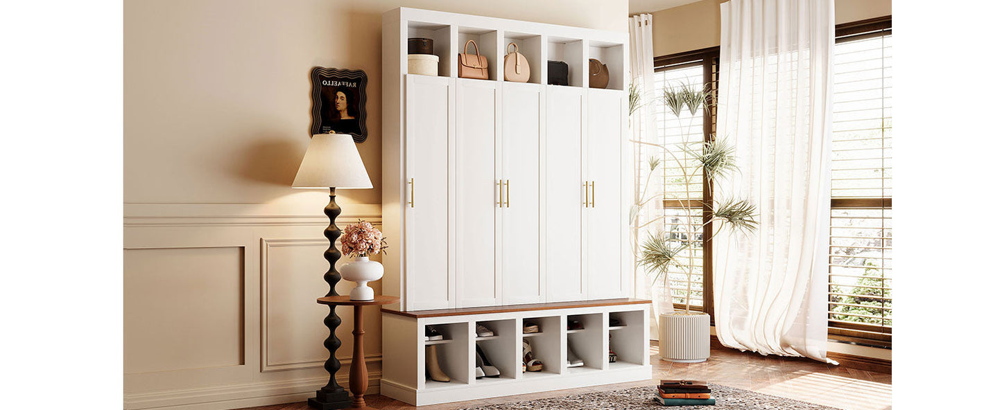 U-Can Farmhouse Entryway Cabinet with Shoe Rack & Display Cubbies, white, HouseOfZazla on Tampa Home & Garden Store