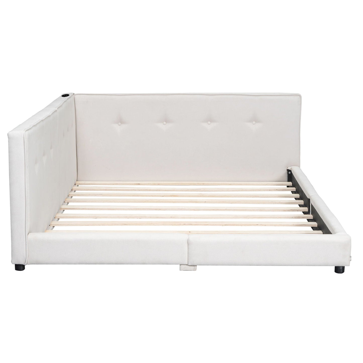 Modern upholstered white platform bed with USB ports and slatted foundation by HouseOfZazla on Tampa Home & Garden Store