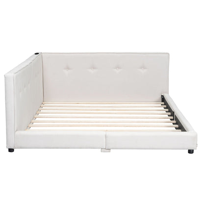Modern upholstered white platform bed with USB ports and slatted foundation by HouseOfZazla on Tampa Home & Garden Store
