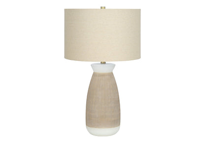 Table lamp ceramic resin cream with textured beige base and cream fabric shade on Tampa Home & Garden Store