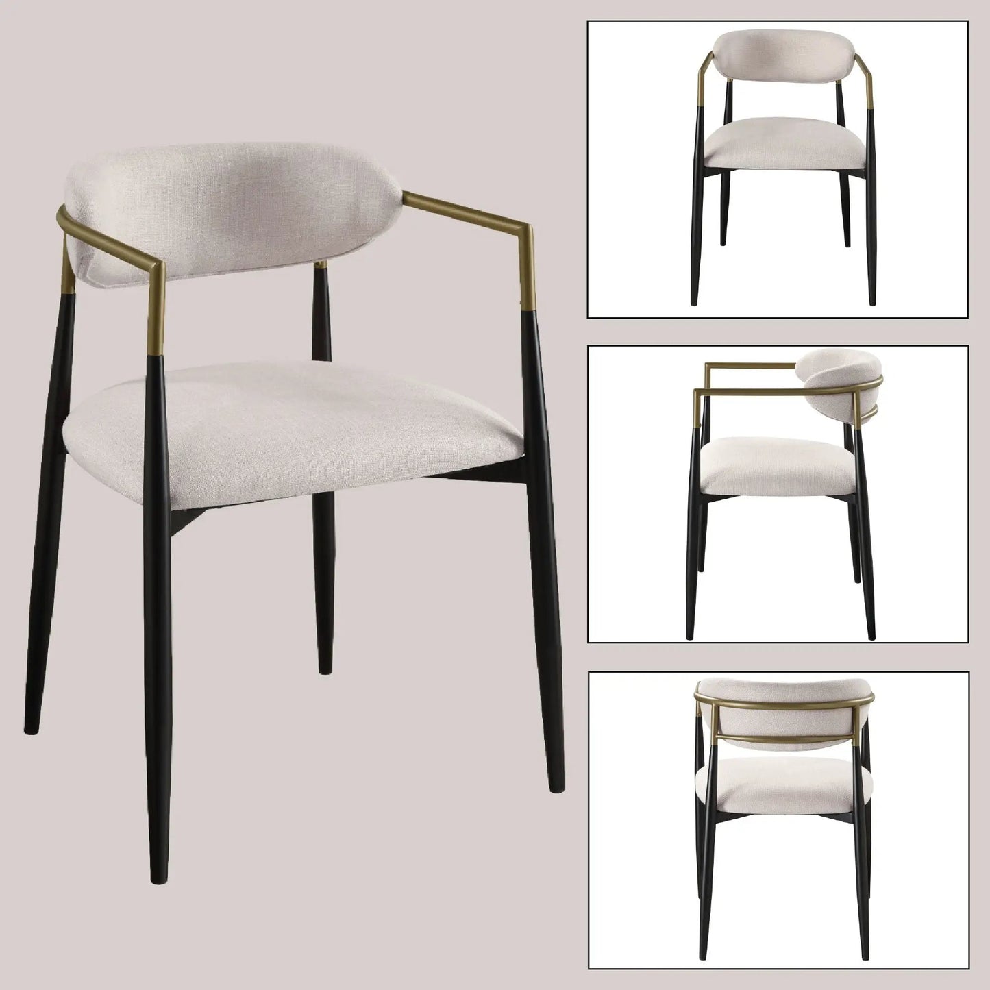 Jaramillo chair set of 2 beige fabric seats with brass-gold arm supports and black legs on Tampa Home & Garden Store