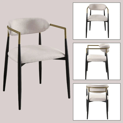 Jaramillo chair set of 2 beige fabric seats with brass-gold arm supports and black legs on Tampa Home & Garden Store