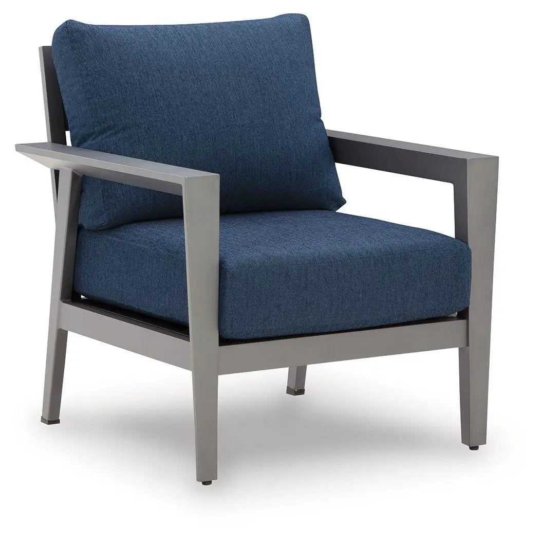 Gali outdoor chair with gray frame and blue cushions from Unique Piece Furniture on Tampa Home & Garden Store