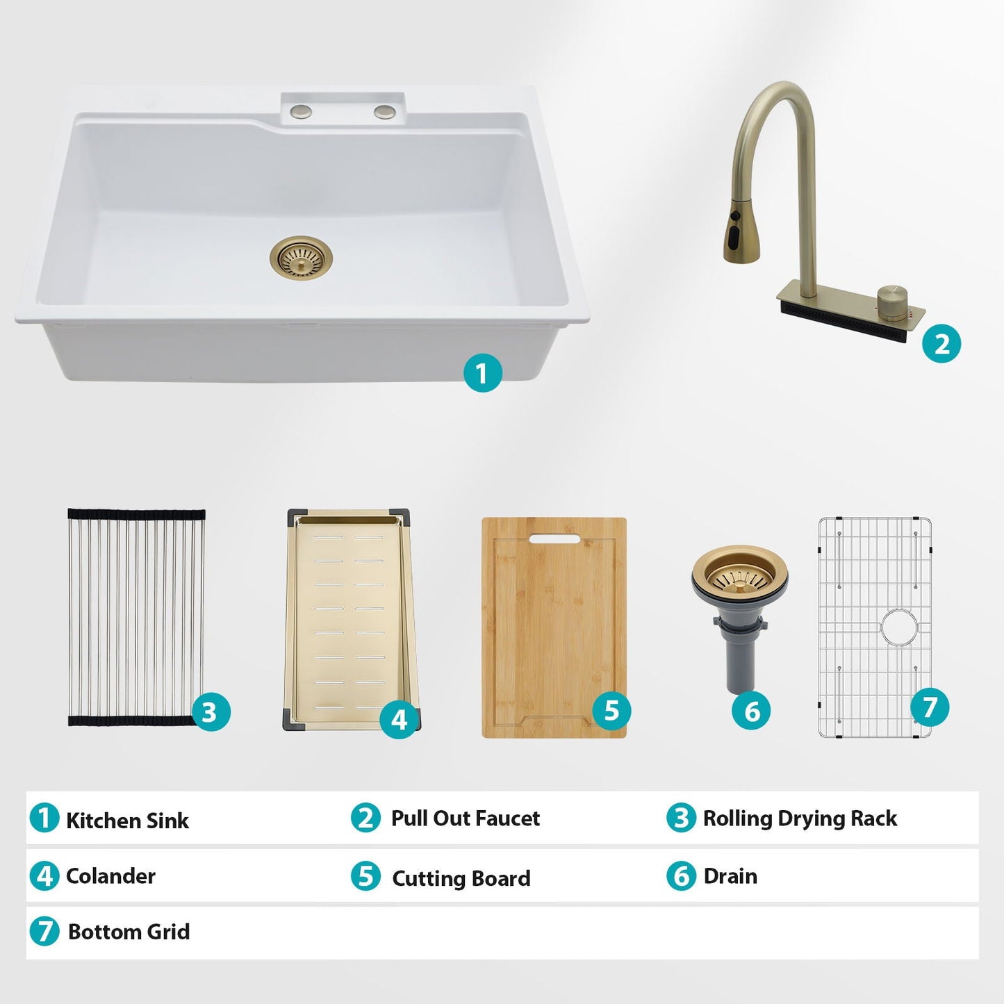 Brushed Waterfall Sink with Faucet and Cup Washer