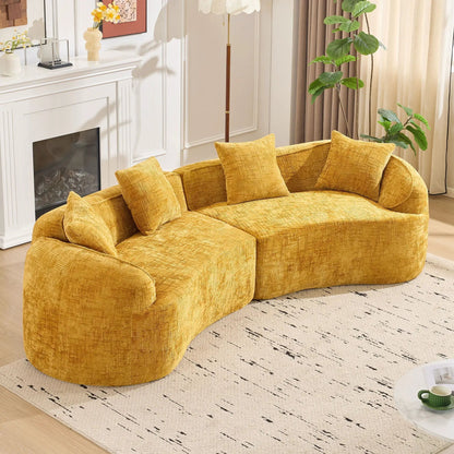Curved Compressed Sofa in mustard textured fabric, stationary by Unique Piece Furniture on Tampa Home & Garden Store