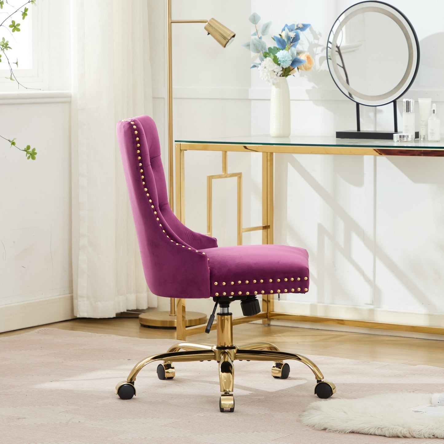Office chair purple velvet tufted upholstery with gold base by HouseOfZazla on Tampa Home & Garden Store