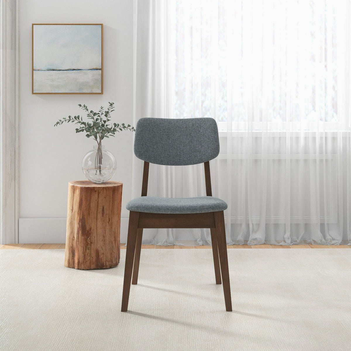 HouseOfZazla solid-back mid-century chair set in gray fabric with dark wood legs on Tampa Home & Garden Store